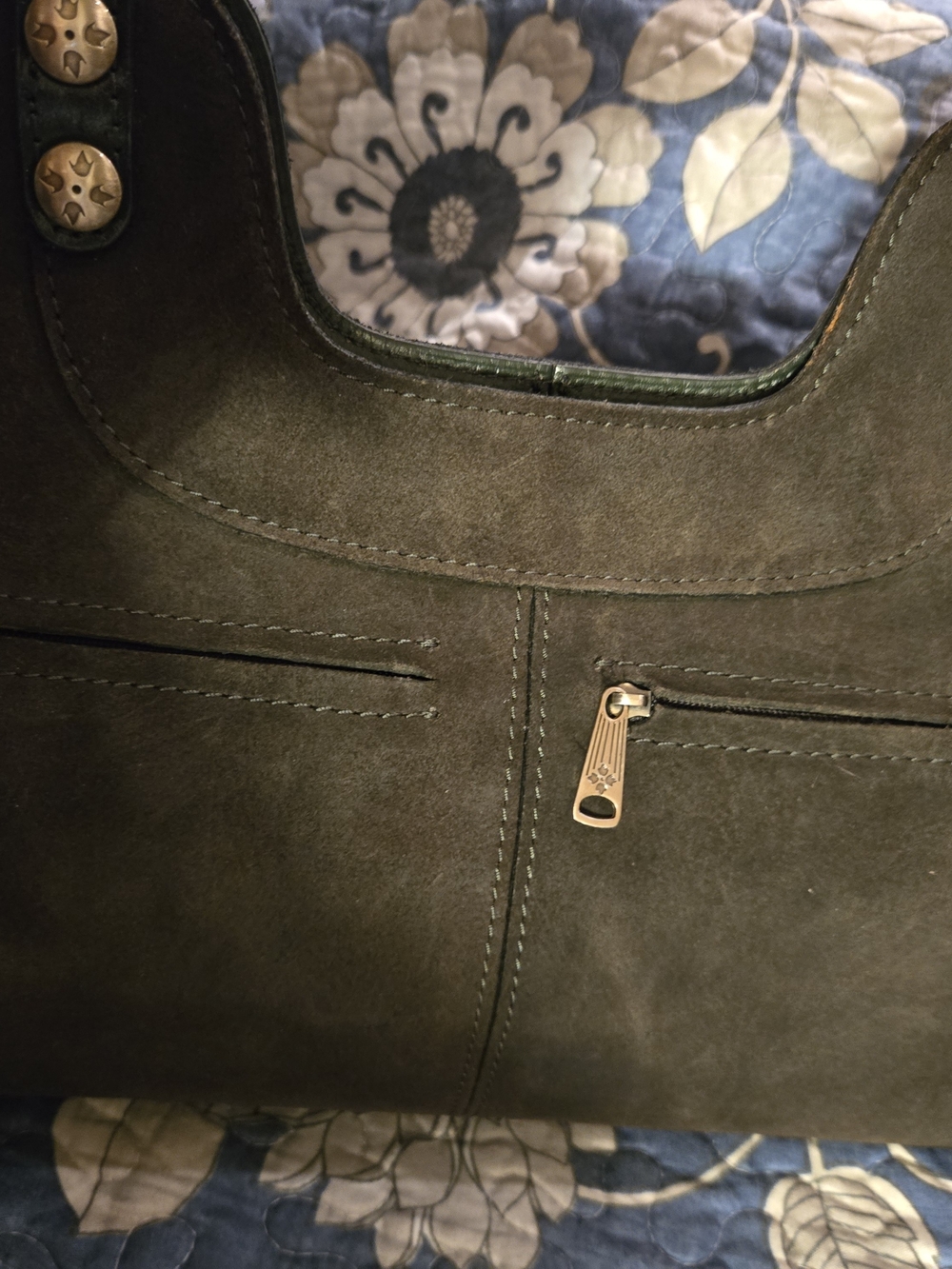 Patricia Nash Olive Green Suede Studded Satchel.  "Like New With Tags" - Picture 5 of 9
